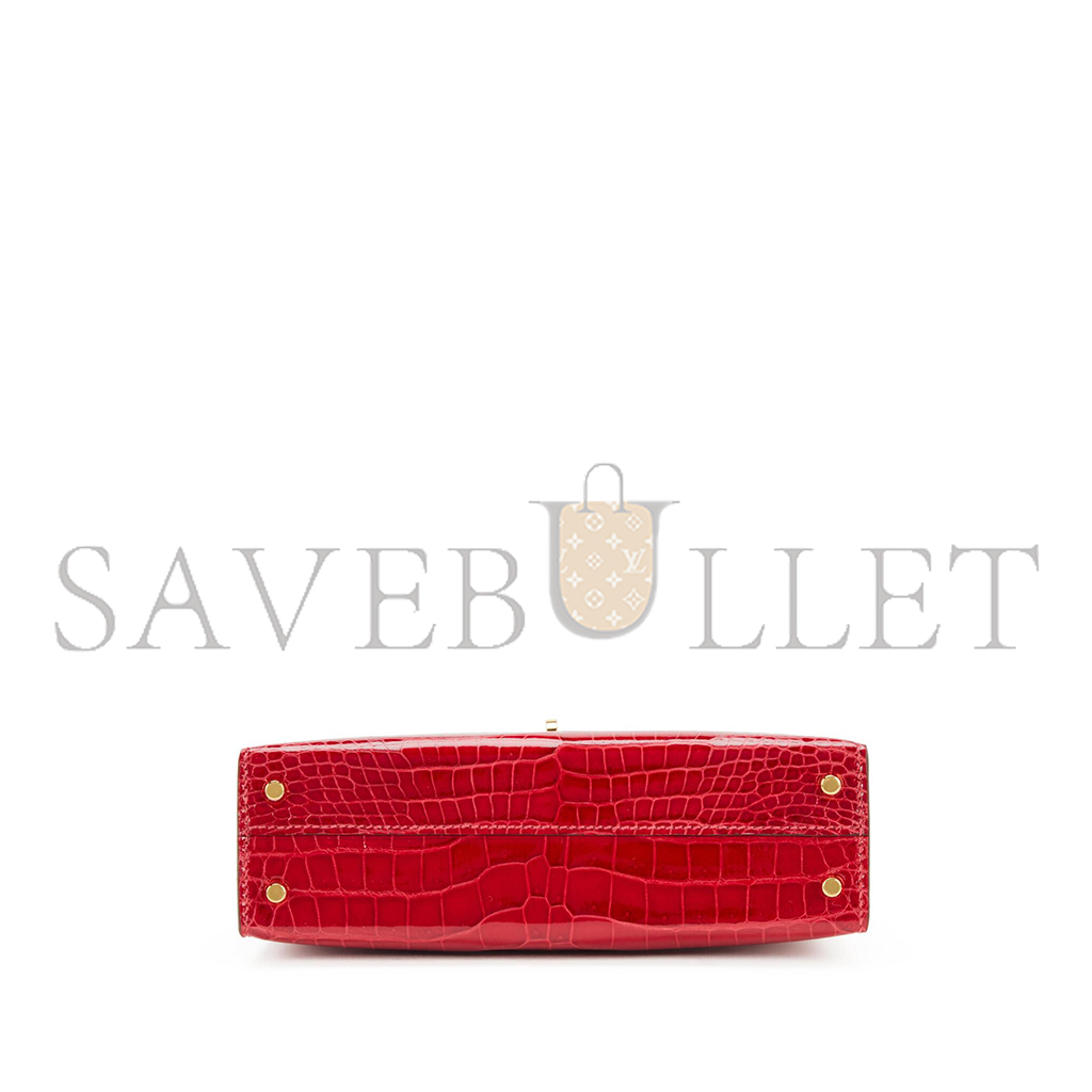 HERMÈS MASTER BRAISE SHINY POROSUS CROCODILE MINI KELLY II GOLD HARDWARE (19*12*5.5cm)